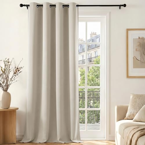 Deconovo Interior Blackout Curtain with Eyelets, 1 Panel 140 x 260 cm, Thermal Insulated Curtain for Bedroom and Living Room, Soft and Elegant Drapery, Sand Ivory