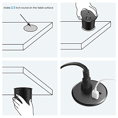 Desk Grommet Power 2.5 inch,Desktop Power Grommet with PD 18W USB C,Surface Mount Round Power