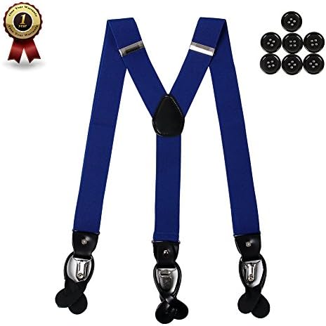 Men's Y Back Suspenders with Strong Clips&amp;Leather Joint&amp; Button End Strap&amp; Heavy Duty (Royal Blue)