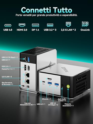 GMKtec Mini PC, M8 Desktop Computer with AMD Ryzen 5 PRO 6650H (6C/12T, up to 4.50 GHz), Dual 2.5GbE LAN, 16GB LPDDR5 RAM + 1TB PCIe SSD, Oculink, USB4, HDMI, and USB-C