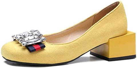 CSDM WOMEN Large Size Suede Diamond High Heels Spring New Square Head Shallow Mouth Sets Of Single Shoes , yellow , 45 custom 2-4 days do not return