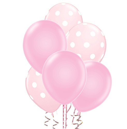 Polka Dot Balloons 11inch Premium Light Pink and Light Pink with All-Over Print White Dots Pkg/25
