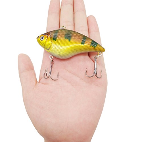 SunMine 5pcs Fishing Lures 2.76in/0.57oz Fishing Bass Lures VIB Lure Shallow Swimbait Crankbait with Treble Hook 3D Fishing Eyes for Bass Trout Freshwater and Saltwater