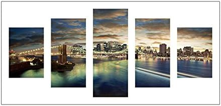 【Mother's Day Gift】5D DIY Diamond Painting 5 Panels Cross Stitch Embroidery Drawing Kits Wall Decora for Office,Full Drill,Night View