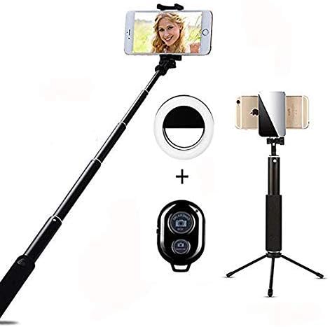 Selfie Stick Bluetooth, 1.12M Extendable Selfie Stick with Ring Light Wireless Remote and Tripod Stand for iPhone X/iPhone 8/8 Plus/iPhone 7/iPhone 7 Plus/Galaxy S9/S9 Plus/Note 8/S8/S8 Plus (black)