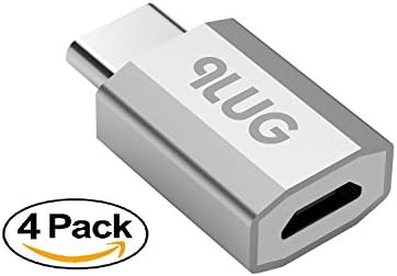PlugLug - USB Type C Adapter to Micro USB - Aluminum Adapter (USB-C to USB-A) Convert Connector for LG G5, Nexus 5X, Nexus 6P, Meets USB Type-C Standard (4-Pack, Silver)