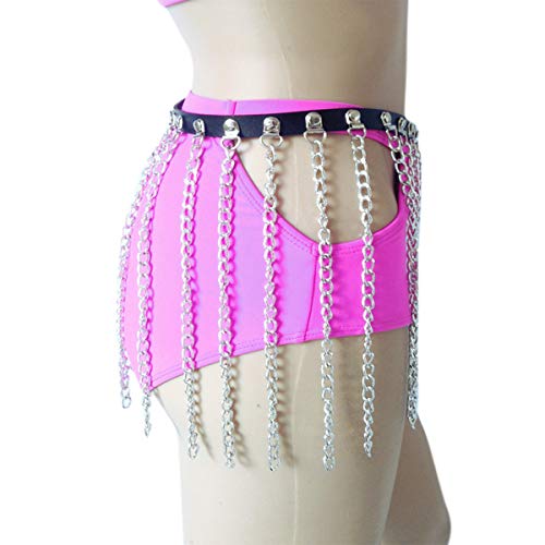 RARITYUS Women Sexy Rave Punk Waist Body Chain Harness Garter Belt Adjustable with Metal Chain Tassel for Party Festival Costume