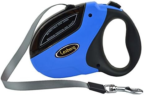 Retractable Dog Leash, Walking Medium Large Breed Long 16ft Nylon Ribbon Heavy Duty Tangle Free Dog Cord up to 110 Ibs, One Button Break & Lock, Soft Grip Handle (Blue)