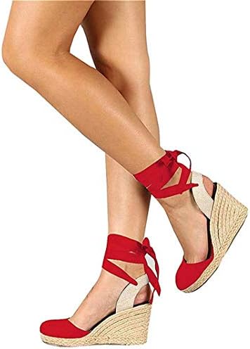 Mafulus Womens Platform Wedge Sandals Closed Toe Lace Up Ankle Strap Heel Slingback Espadrille Sandals