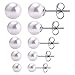 CrazyPiercing 5 Pairs Stud Pearl Earrings, Assorted Sizes Ball Stud Earrings, 4mm, 5mm, 6mm, 7mm, 8mm Round Ball Stainless Steel Earrings Pin