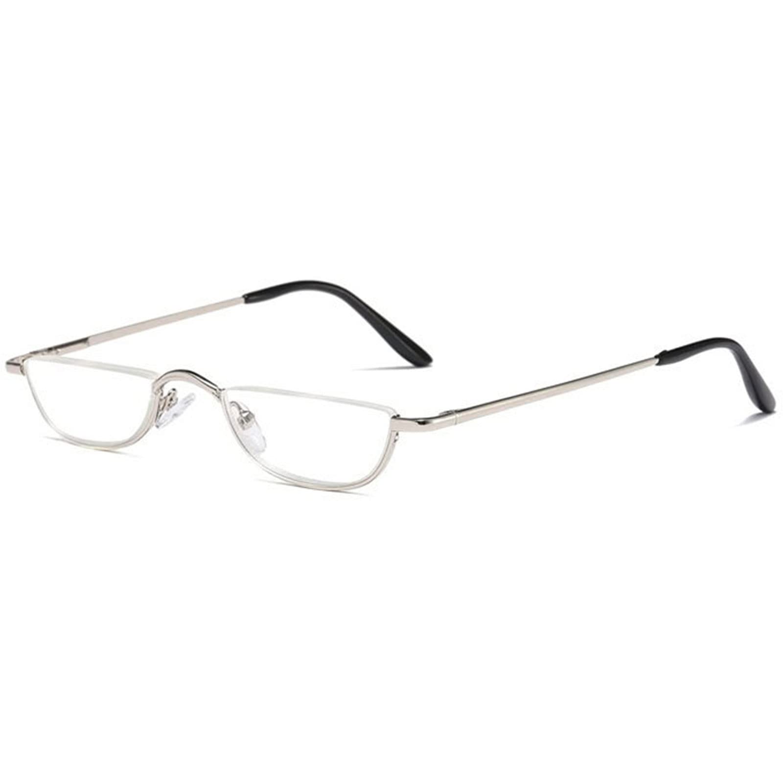 KOOSUFA Half Moon Reading Glasses Metal Spring Hinge Women Men Half Frame Readers Eyeglasses Eyewear Silver 1.75