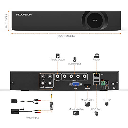 FLOUREON 4CH 5-in-1 Security Camera System 1080N Video DVR Recorder with 4X HD 720P 1.0MP CMOS Lens Indoor Outdoor Weatherproof CCTV Cameras, Motion Detection, Night Vision, Easy Remote Access - Thumbnail 3