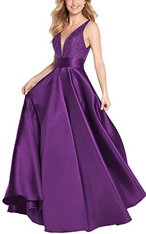 Vipdress Women's Formal Prom Party Dresses Long 2018 Deep V Neck Evening Gowns For Women Beaded 89