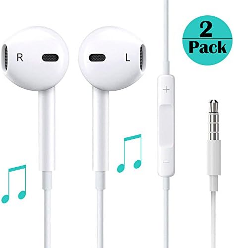 Earphones, iPhone Earbuds Stereo Earphones with Microphone Headphones with Mic and Remote Control Earbuds for Apple iPhone 6s 6 Plus 5s 5 5c 4s 4 SE (2 Pack)