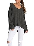 Simplee Apparel Women's Loose Long Sleeve Cross Back Cable Ribbed Knit Sweater,Green,One Size
