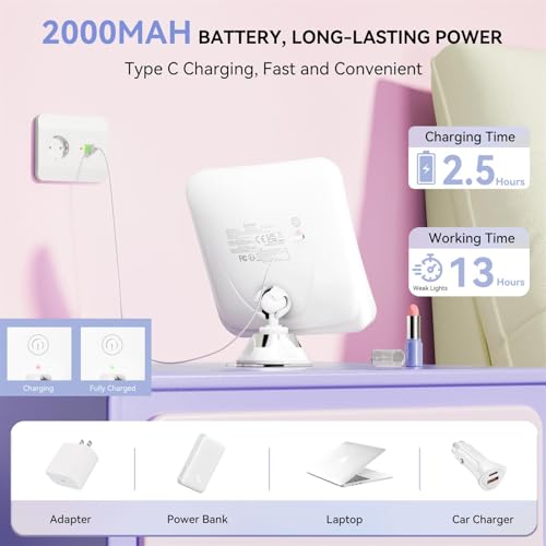 Auxmir 30X Rechargeable Magnifying Mirror, Makeup Mirror with 3 LED Light Colours, Adjustable Brightness Powerful Suction Cup, Bathroom Cosmetic Mirror