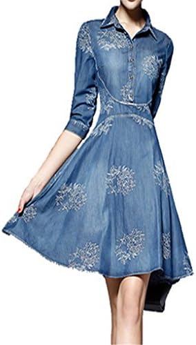 HUIJSNQ Summer Style Women Denim Dress Women Clothes Vintage Half Sleeve Long Embroidery Slim Dresses Plus Size Vestidos picture colourM
