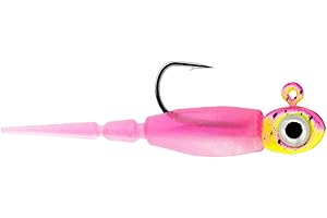 Northland Tackle Rigged Tungsten Pin Fry Ice Fishing Jig with Minnow Fry Body, 2 Pre-Rigged Jig Heads & 3 Extra Ice Fishing Plastics, Tungsten Jig Heads for Panfish, 1/28 & 1/16 Oz, 5 Colors
