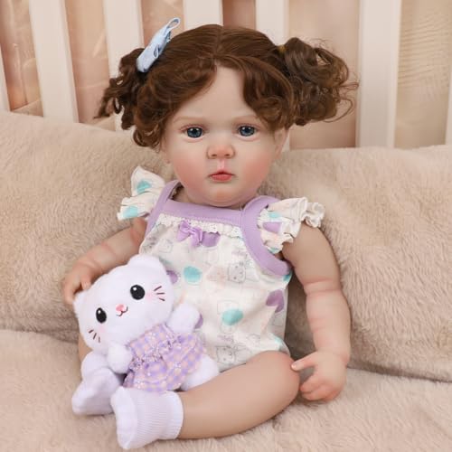 Bebê Reborn Boneca Menina Corpo de Silicone 48cm Olhos Azuis Pode Dar Banho Criança Presente