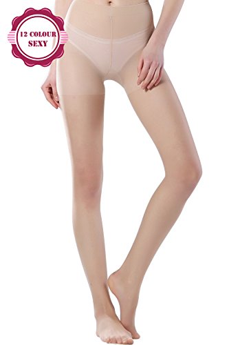 Miya 12 Colors,Women's Control Top 12 Den All Sheer Toe silk stockings Tights Panty Hose,Light Nude,Medium / Large