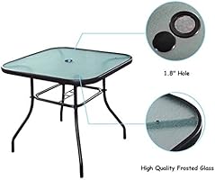 Amazon Com Giantex 32 5 Outdoor Glass Table W Tempered Tabletop And Umbrella Hole Square Outside Bar Dining Table For Deck Garden Pool Outdoor Furniture Patio Table Kitchen Dining