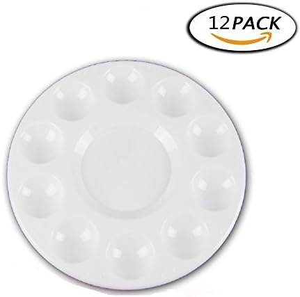 12 Pcs White Round Plastic 10 Wells Painting Tray Palettes