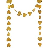 Ling's moment Paper Garland Decorations, Paper Heart Garland, (Gold Glitter), Christmas Decorations,Wedding Home Decor, Thanksgiving Day Party, 8.5 feet