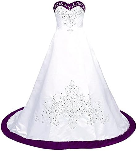 GURNALL Sweetheart Wedding Dresses Embroidery Beading Formal Bridal Ball Gown White/Purple Size CS