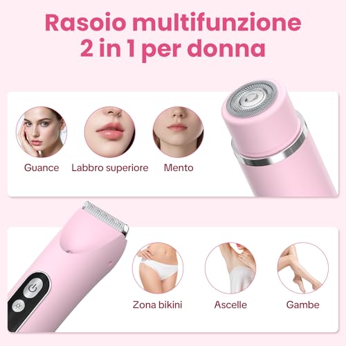 Women's 2 in 1 Electric Shaver, Dual Head with Type-C Charging, IPX7 Waterproof, Women's Body Shaver for Legs, Armpits and Bikini Area, Wet and Dry Use | 2 in 1 Women's Shaver with Dual Head, IPX7 Waterproof and USB Charging, for Bikini Area, Armpits, Legs and Body