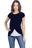 Hello Miz Maternity Asymmetrical Wrap Overlay Nursing Breastfeeding Top (Large, Navy/Grey)