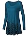 Lotusmile Cotton Tunics for Women, Basic Floral Print Swing Top, Long Sleeve Round Neck A Line Casual Loose (XX-Large, Dark Cyan)