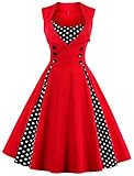 LUNAJANY Women's Rockabilly Vintage Polka Dot Pin up Swing Cocktail Party Dress