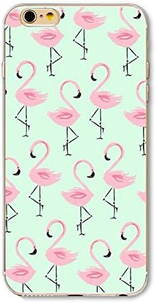 iPhone 6 Plus, Colorful Flamingo Paradise Rubber Flexible Silicone Case Bumper for Apple Clear Cover (Blue Clean Clear Flamingo Pink Overload)