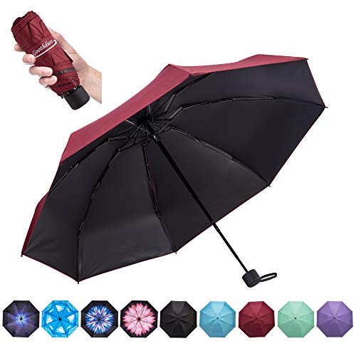 Goothdurs Travel Mini Umbrella - Compact Small Sun & Rain Windproof Umbrellas for Women Men with 95% Anti-UV Portable Lightweight Outdoor Parasol
