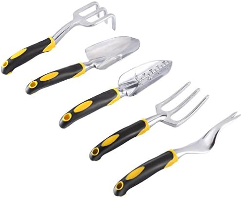 Garden Tools Set 5 Pieces Mini Yard Work Tools Gardening Stuff for Digger Wedding Loosening Soil Aerating Transplanting with Ergonomic Handles Design for Women and Garden Lovers