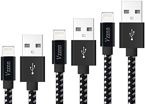 Vzznn Cable,Charger Cable 3Pack 3FT 6FT 10FT to USB Syncing Data Nylon Braided Cord Charger Phone X/8 Plus/8/7/7 Plus/6/6 Plus/6s/6s Plus/5/5s/5c/SE-(Black white）