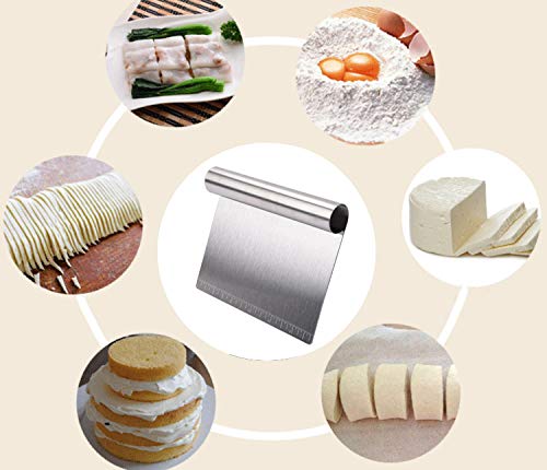 Stainless Steel Griddle Scraper Chopper Pastry Scraper Dough Cutter with Measuring Marks, Multi-purpose Kitchen Tool for Baking/Cooking