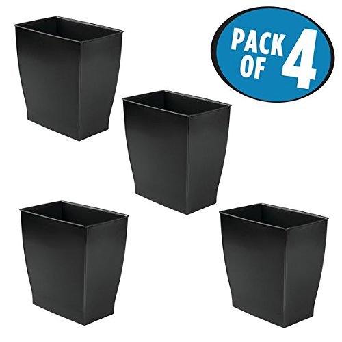 mDesign Rectangular Trash Can Wastebasket, Small Garbage Container Bin for Bathrooms, Powder Rooms, Kitchens, Home Offices - Pack of 4, Shatter-Resistant Plastic, Black
