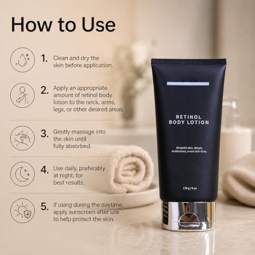 Retinol Body Lotion, Firming Body Cream for Crepey Skin, Moisturizing Anti-Aging Lotion for Neck, Arms, Legs & Full Body Skin Care, 170g