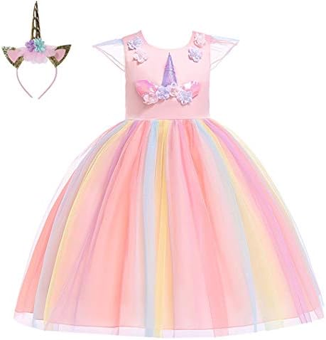 LZH Baby Girl Unicorn Flower Dress Bowknot Lace Birthday Party Baptism Gown
