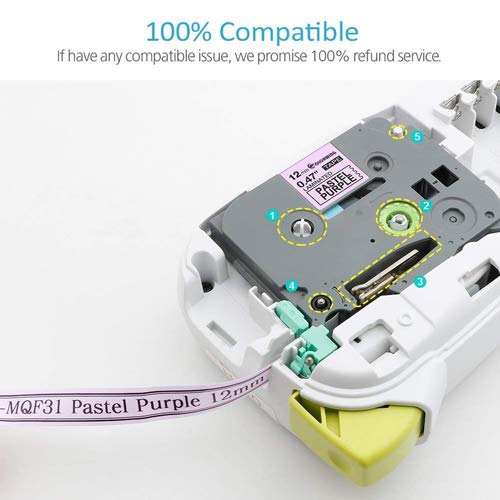 P Touch 0.47'' Label Tapes (White/Berry Pink/Purple/Blue/Pink) Compatibel Brother TZe 231 MQP35 MQF31 MQ531 MQE31 Standard Laminated Cassette for P-Touch PT-D210 PT-D400 PT-H110 PT-D200