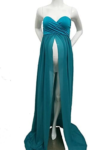 HopeverlMaternity Split Front Sheer Chiffon Maternity Gown Maxi Bridesmaid Dress for Photos Shoot