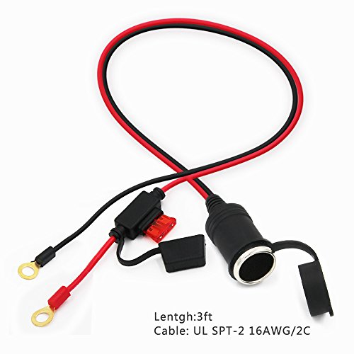 [2 Pack] KUNCAN Car Cigarette Lighter Female Socket Extension Cable - O Ring Terminal Connector, Eyelet Terminal Harness Extension Charge Cable, Fused 10A 12V 3FT - Thumbnail 4