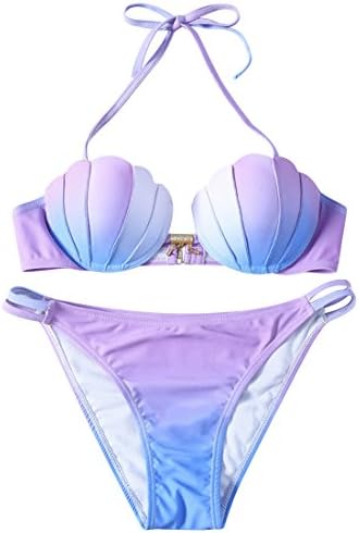 2017 TISHOW Women shell Summer Bikini, Two Pieces Swimsuit Lovely Sexy Swimwear Blue Gradient (S, BLUE B)