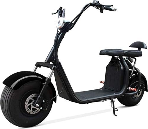 Black Electric Scooter Double Seats 2000W Motor 18AH 60V Lithium Battery Top Speed 28 MPH Wide Tire