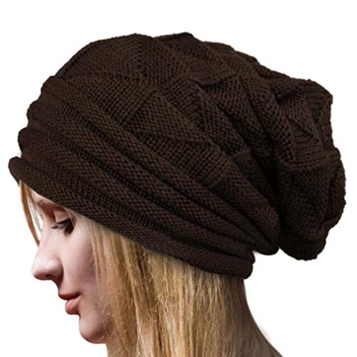 Women Cable Winter Crochet Hat Wool Knit Soft Beanie Warm Caps (Coffee)