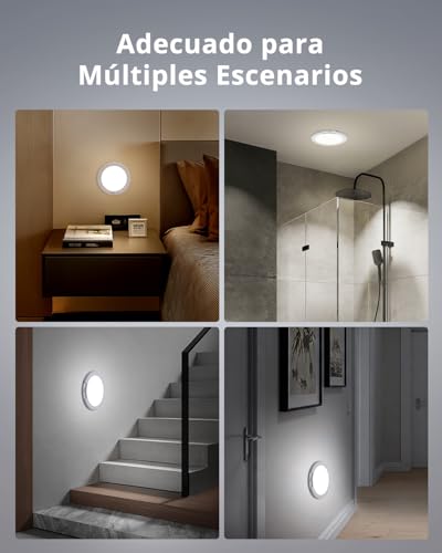 Bojim Lamp without Electricity Motion Sensor for Bathroom Storage Room Up to 85 Days with 6000 mAh, IP44 Ceiling Light Wireless Ceiling Light, Cool Warm Neutral White, 4 Pieces