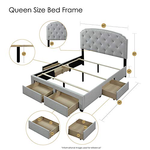DG Casa Argo Tufted Upholstered Panel Bed Frame with Storage Drawers