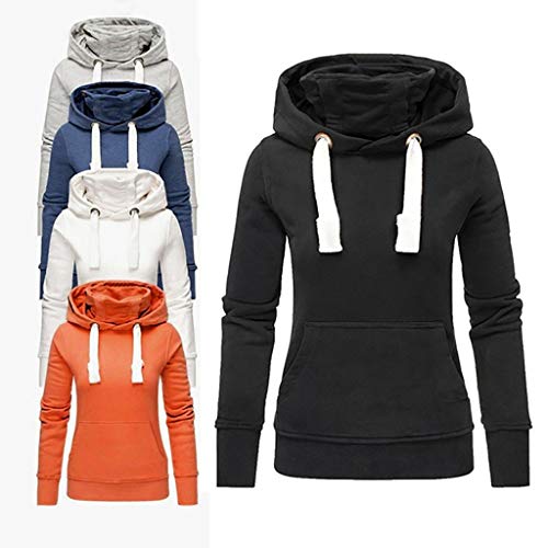 Sanyyanlsy Ladies Long Sleeve Solid Turtleneck Hoodie Sweatshirt Top Winter Pocket Slim Pullover Thick T-Shirt for Women Black