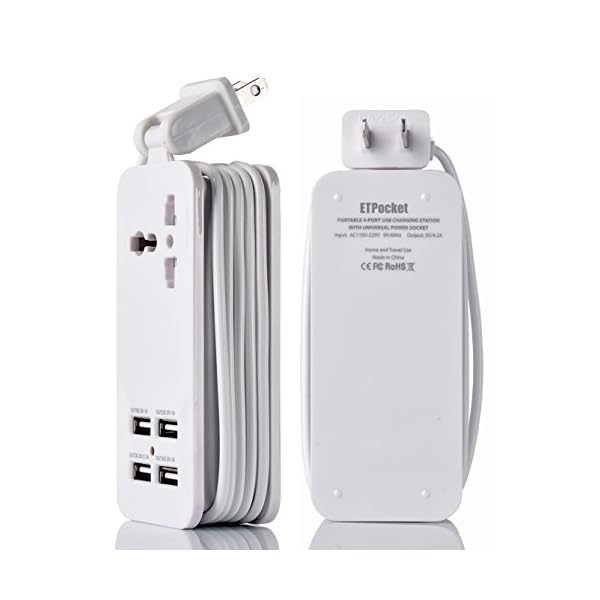 USB Power Strip Portable Travel Charger Outlets 2.1AMP 1AMP 21W 5Foot